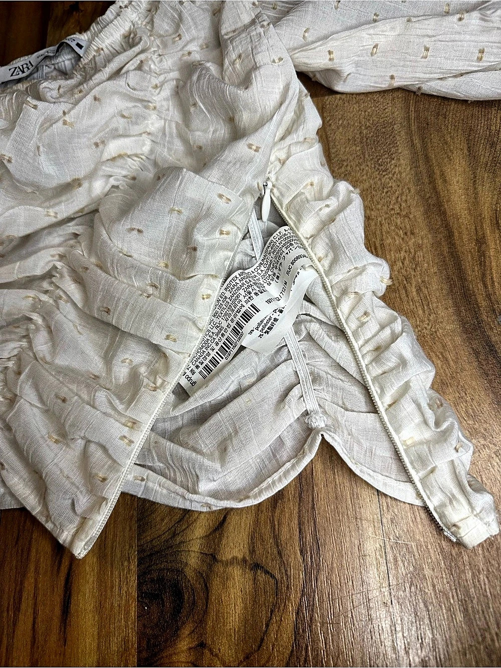Zara M Ivory Swiss Dot Ruched Crop Top Bell Sleeve Square Neck Boho Cottagecore - Picture 9 of 9